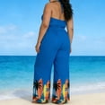 thumbnail image 6 of XUNKUSGA Plus Size Jumpsuits for Women Fashion Boho Halter Neck Sleeveless Wide Leg Rompers for Women Classic Drawstring Waist Women's Jumpsuits M-3XL,Blue, 6 of 6