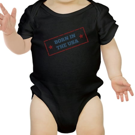 - Born In The USA Black Baby Bodysuit Cotton Snap On First 4th Of July