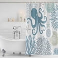 thumbnail image 4 of Blue Octopus Coastal Waterproof Fabric Shower Curtain,Summer Beach Nautical Coral Waterproof Fabric Shower Curtain for Bathroom Curtains Bathtubs Hotel Shower Curtains with 12 Hooks Long 72x78in, 4 of 8