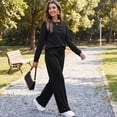 thumbnail image 5 of Women's 2 Piece Lounge Set Pleated Crewneck Top and Wide Leg Pants Relaxed Casual Fleece Travel Matching Outfit, 5 of 7