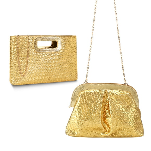 Juego de 2 Monederos de Paja Tejida con Cadena Metálica - Bolsas de Playa para Mujer para Bodas y Fiestas
