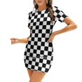 thumbnail image 1 of Black Checkerboard Sweetheart Knot Flared Dress Fashion Design Large Size Loose Dress Checkers Checkerboard Checkerboard, 1 of 5
