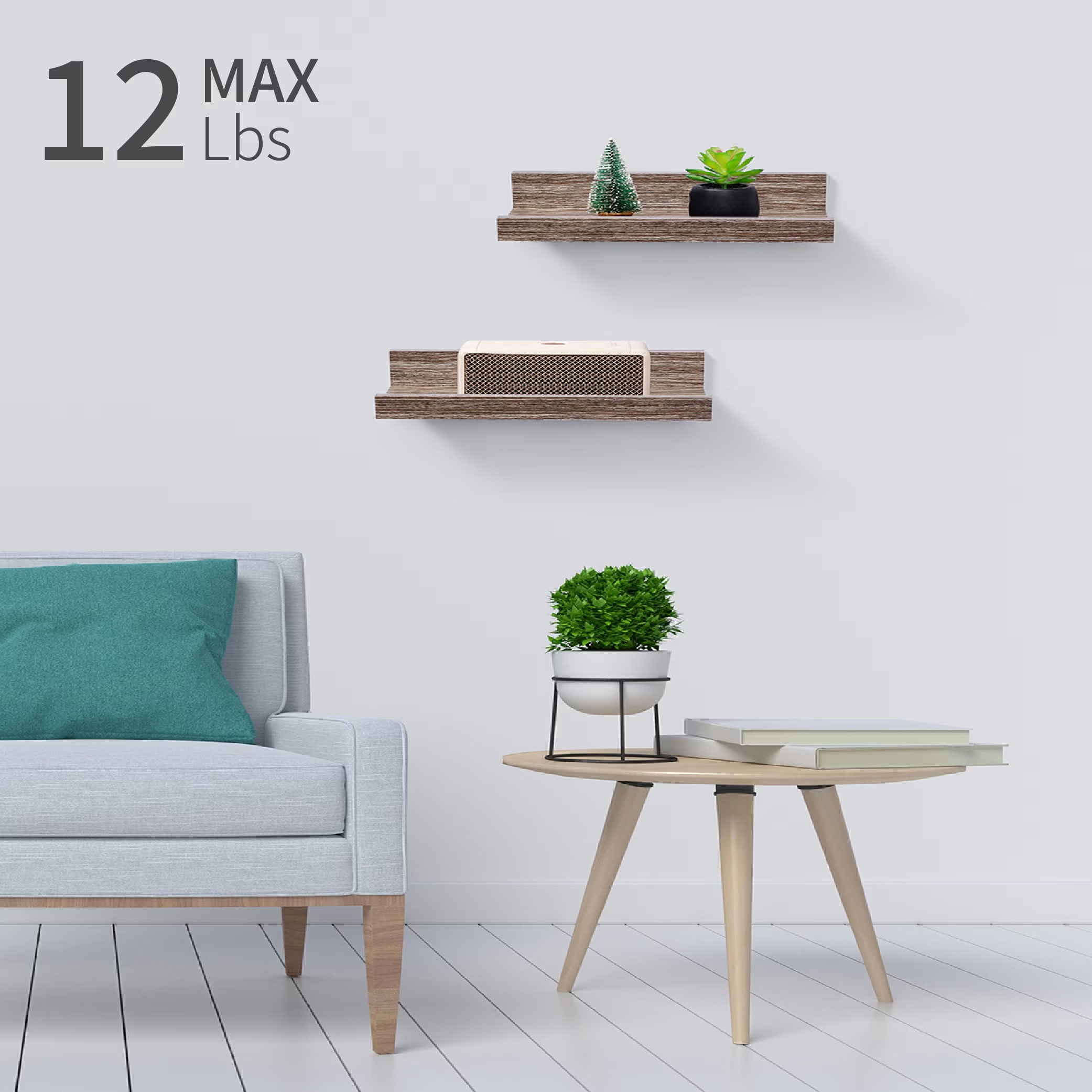 MAYEERTY 2-Piece Floating Shelves, 10" Wood Wall Mounted Display Rack with Invisible Brackets, for Bedroom Bathroom Living Room Kitchen