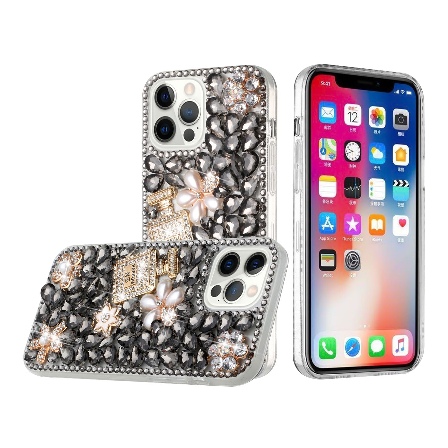 For Apple Iphone 12 Pro Max 6.7 Full Diamond With Ornaments Case 