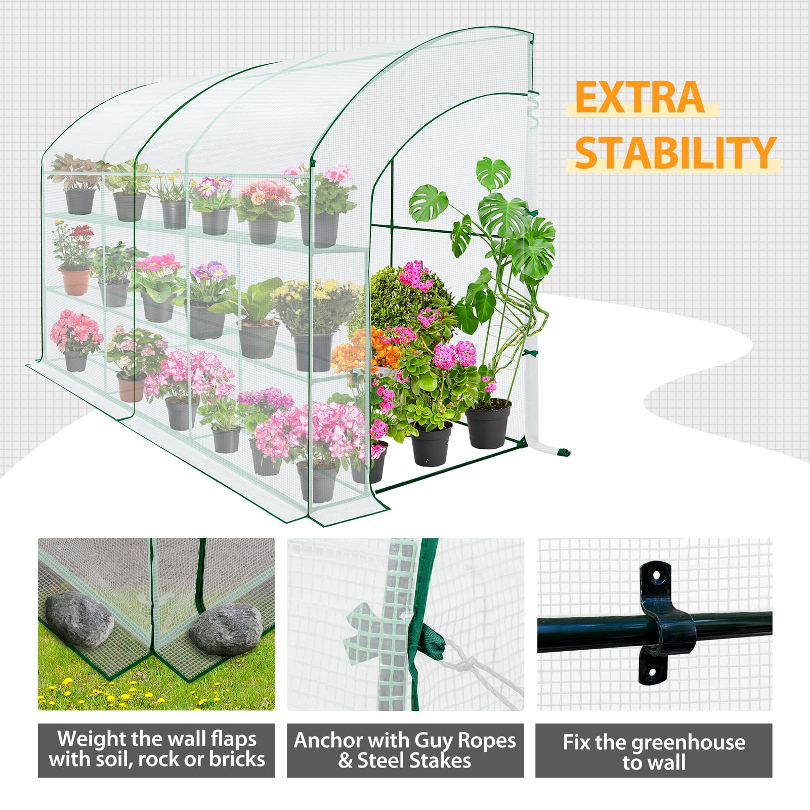 EAGLE PEAK 10x5x7ft Outdoor Lean to Walk-in Greenhouse with Shelf, White