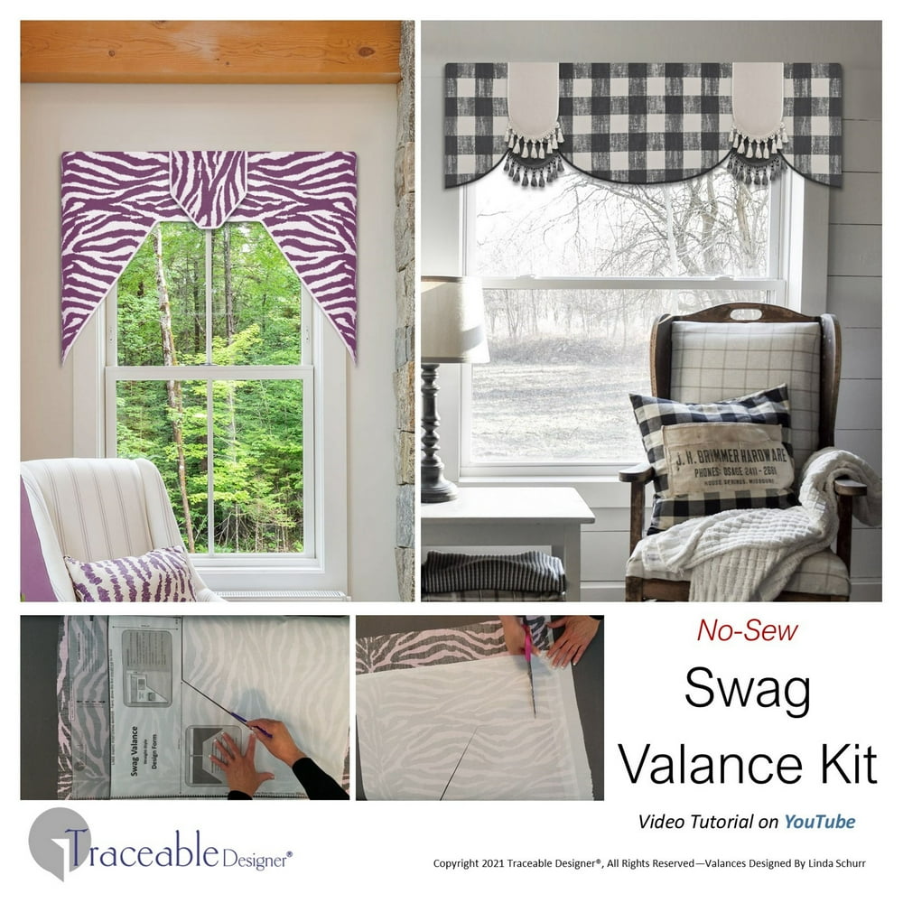 Swag Valance Kit, No-Sew Scalloped and Straight Styles Included