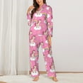 thumbnail image 2 of Pajama Sets for Women 2 Pcs, Pink Cartoon Cute Horse Rainbow Button Down Long Sleeve Sleepwear Lounge PJ Sets, 2 of 6