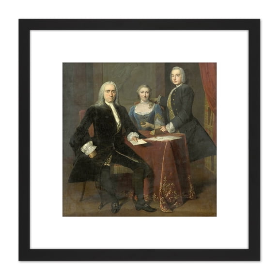 Van Der Mijn Family Group Portrait Painting 8X8 Inch Square Wooden Framed Wall Art Print Picture with Mount