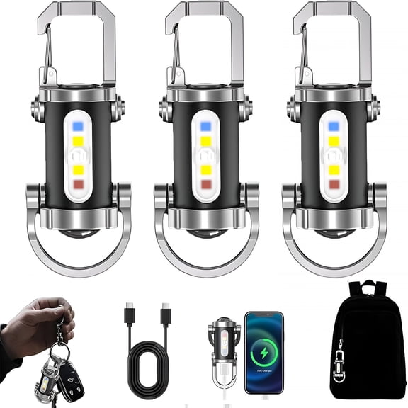 HIBIBUD 2026 New Portable Rechargeable Bright Keychain Flashlight Phone Charger,1200 Lumens Waterproof Mini Edc Compact Keychains Flashlight,Led Usb Torch Light with 7 Modes Type-C for Camping