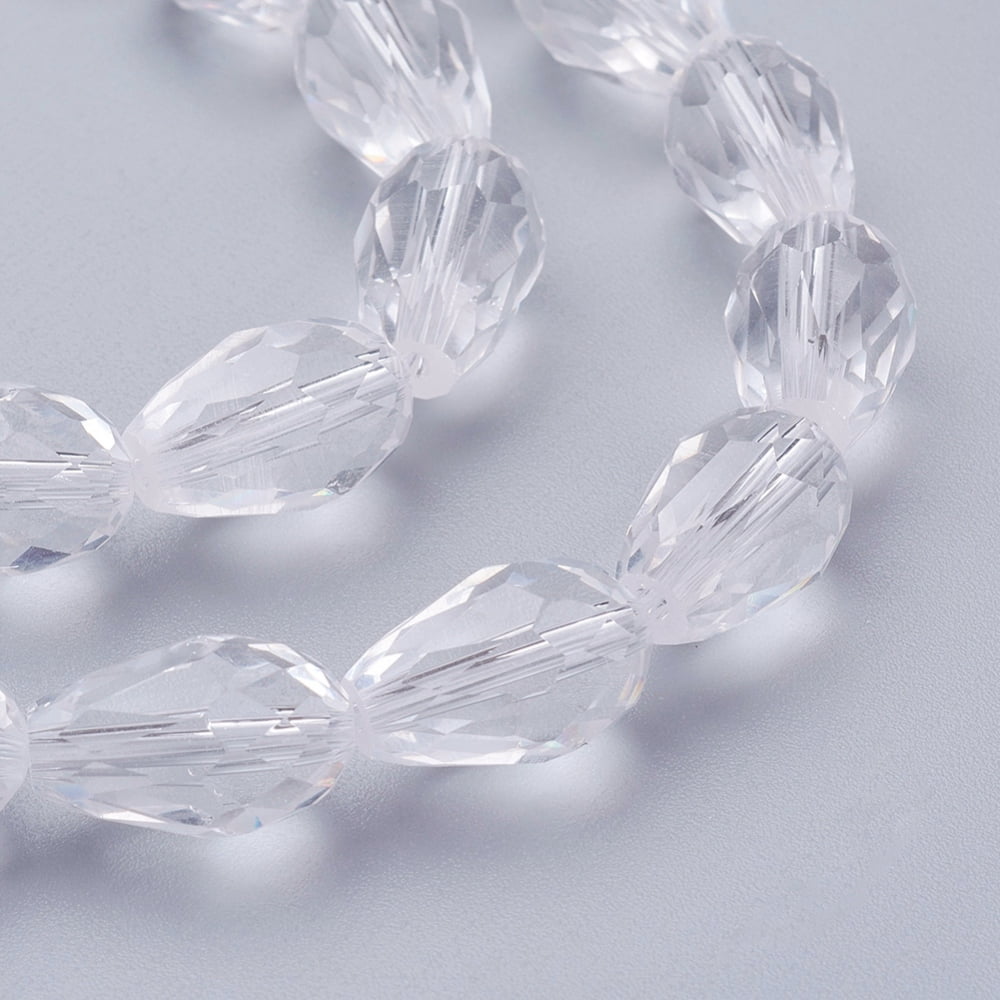 Glass Beads Strands Faceted teardrop Clear 15x10mm Hole: 2mm about 48pcs/strand 27.56 inch(70cm)