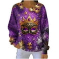 thumbnail image 2 of YueHuiYing Women's Oversized Purple Base Colorful Stripes Round Neck Long Sleeve Carnival Print Casual Top, 2 of 6