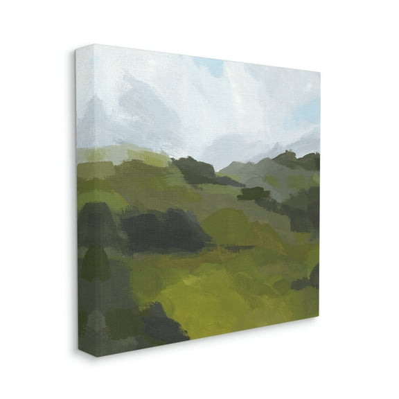 Cloudy Hill Top Horizon Contemporary Green Foliage Landscape Gallery-Wrapped Canvas Print Wall Art, 17x17