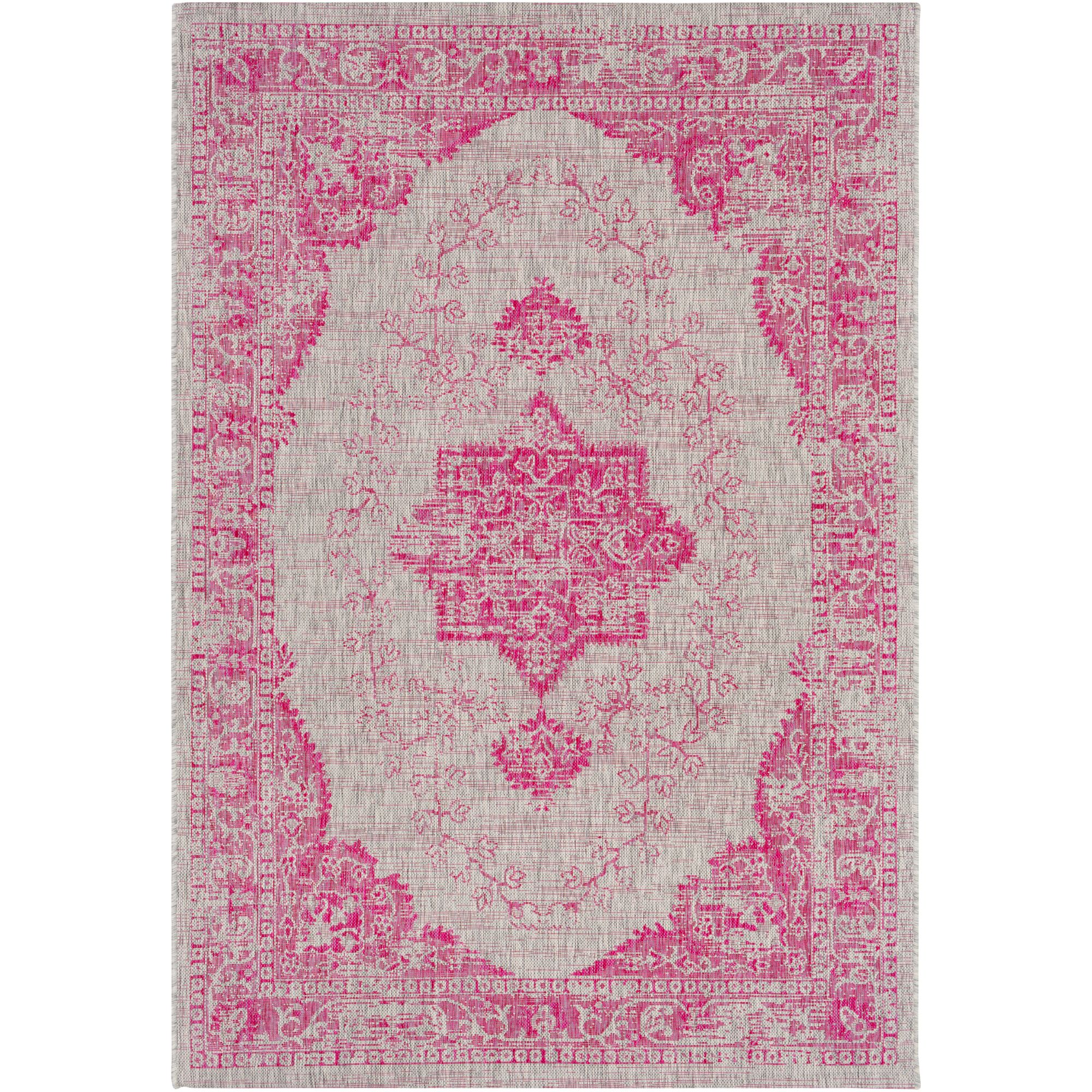 2' x 3' Gray and Pink Floral Rectangular Area Throw Rug