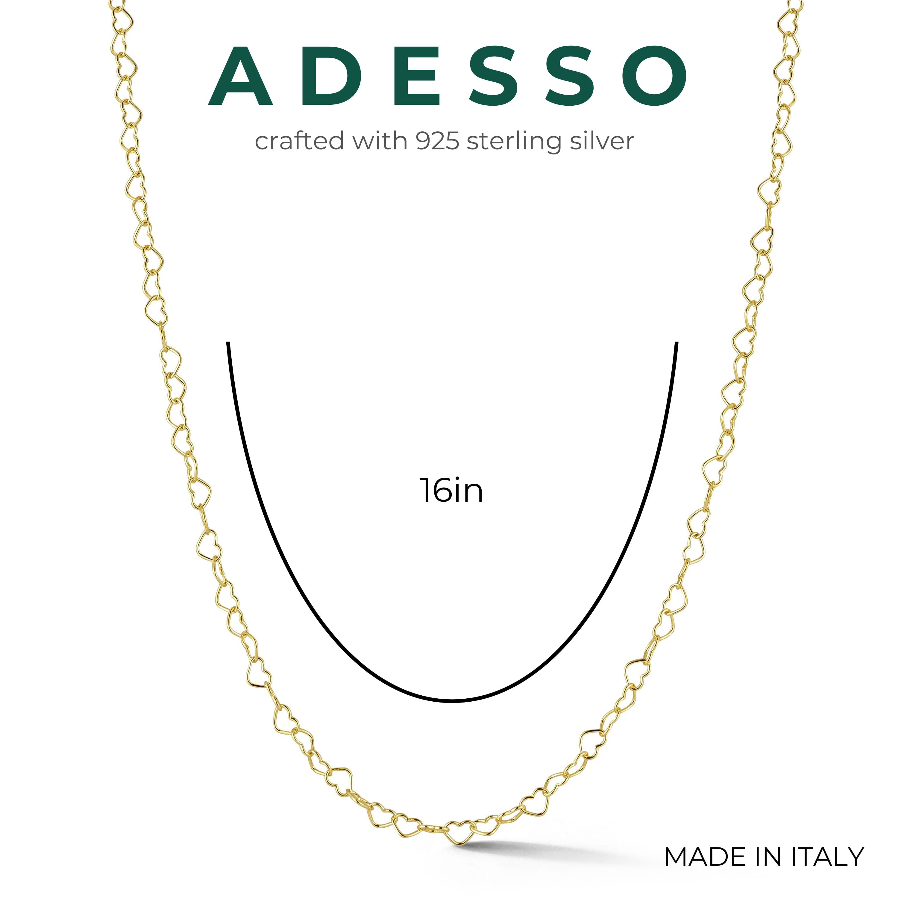 Adesso Milano Jewelry Italian Sterling Silver Heart Link Chain Necklace for Women, Made in Italy, Gold, 16"