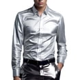 thumbnail image 3 of Mens Satin Dress Shirt Solid Long Sleeve Button Down Shirts Formal Casual Business Prom Party Wedding Grey S, 3 of 4
