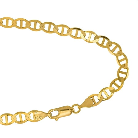 14k Solid Yellow Gold 4.5 mm Mariner Chain Bracelet, Lobster Claw Clasp - 7" 8"