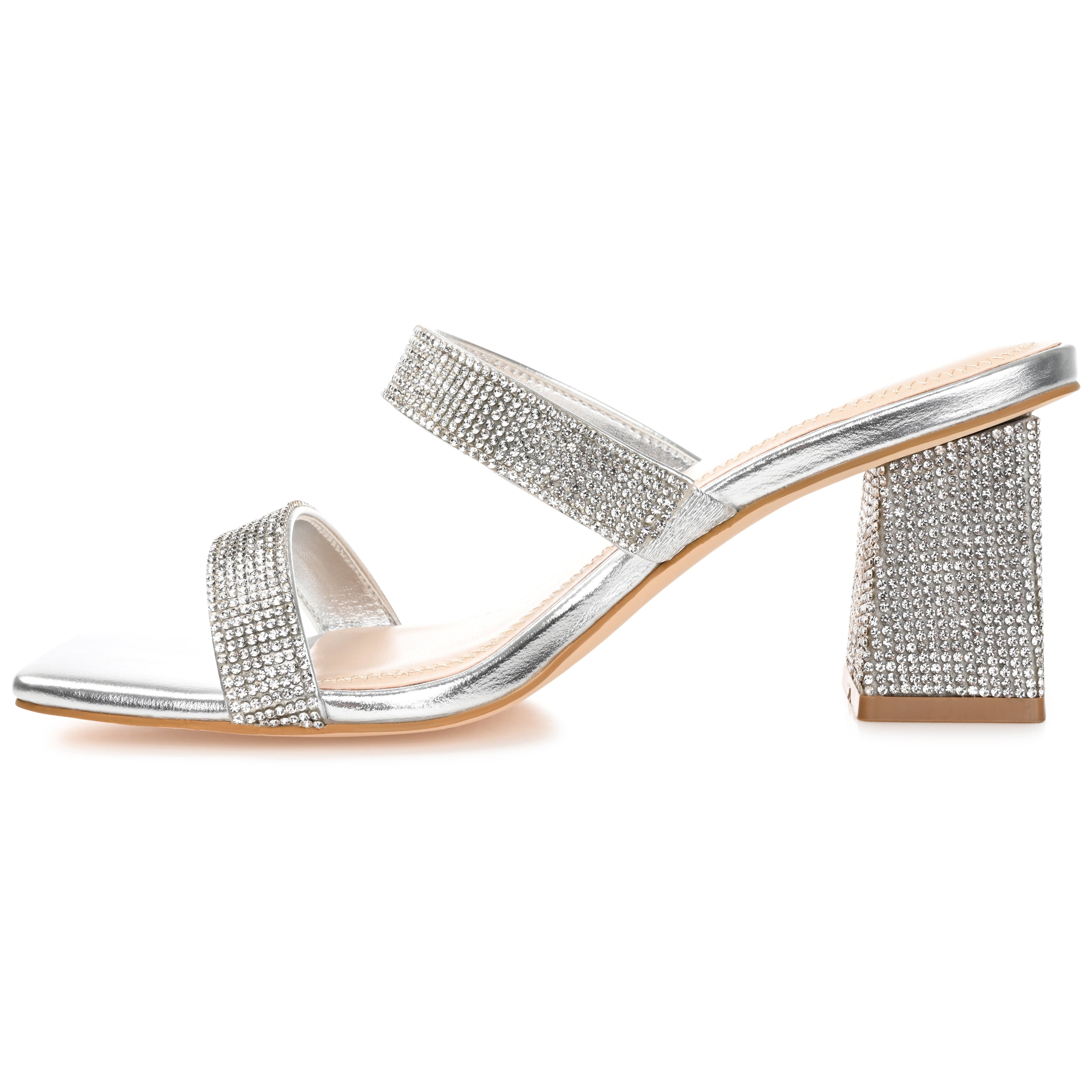 Journee Womens Shandee Rhinestone Detail Block Heel Evening Dress Sandals