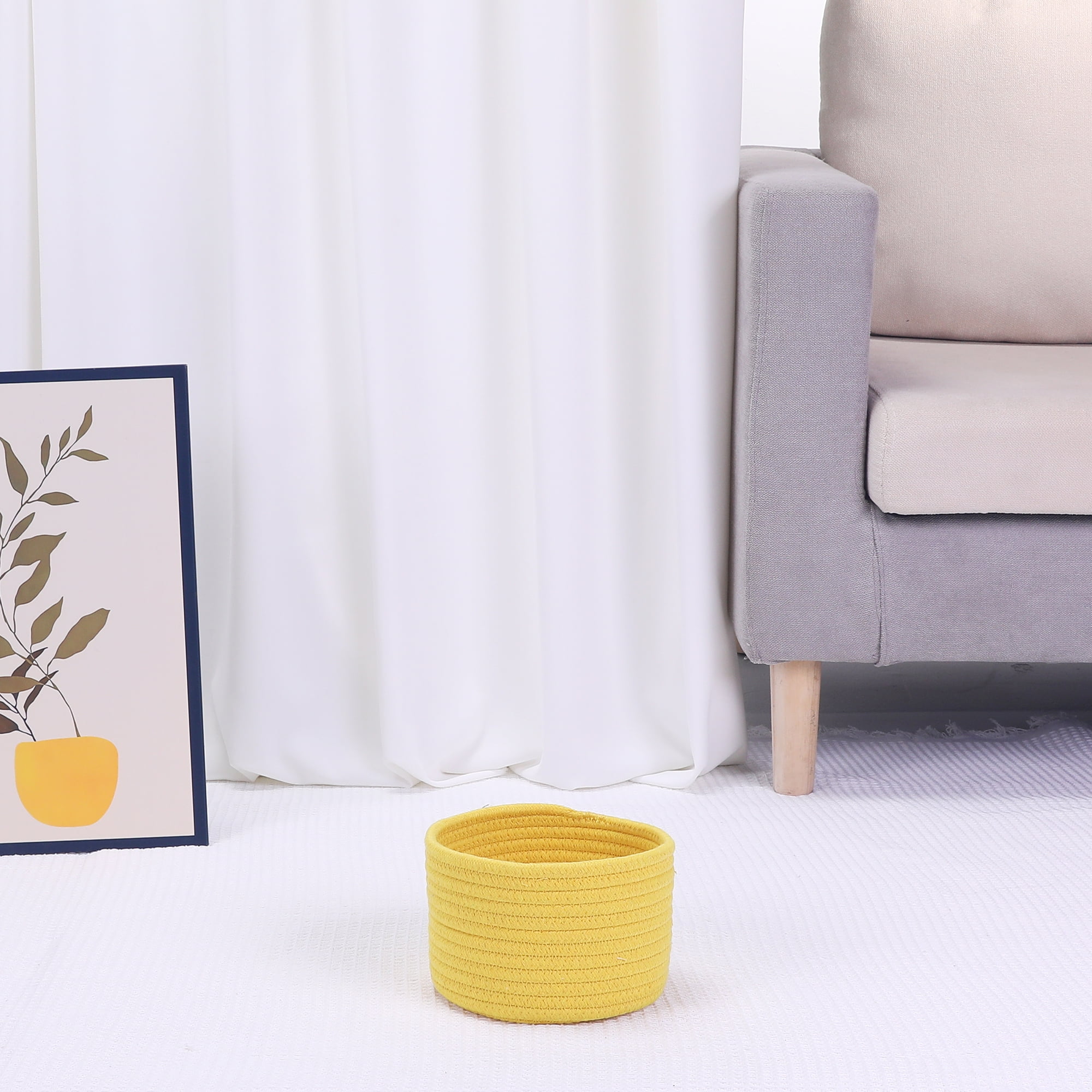 Unique Bargains Woven Storage Basket Shelf Storage Bin for Home Key Tray Bowl Yellow L