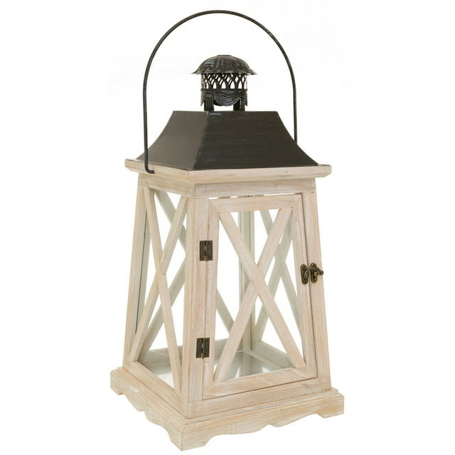 Kieragrace Muskoka Mayer Engineered Wood and Glass Lantern in Washed White