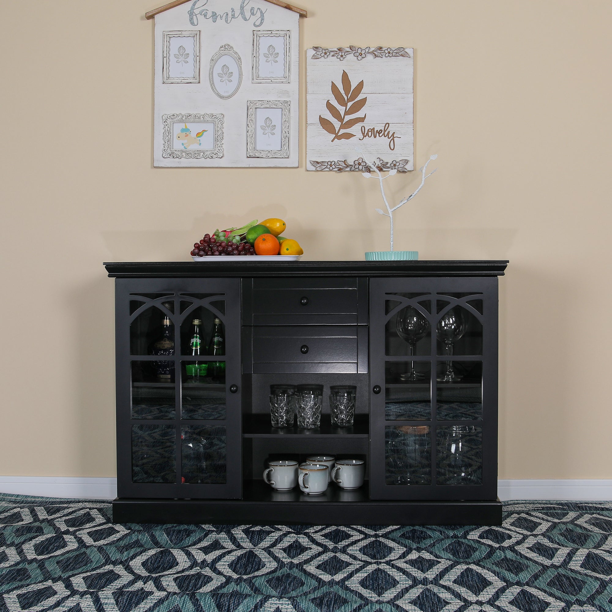 Sophia & William 47'' Tempering Glass Door Buffet Sideboard Black