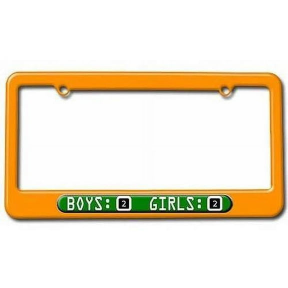Boys 2 Girls 2, Keeping Score, Children License Plate Tag Frame, Orange Color
