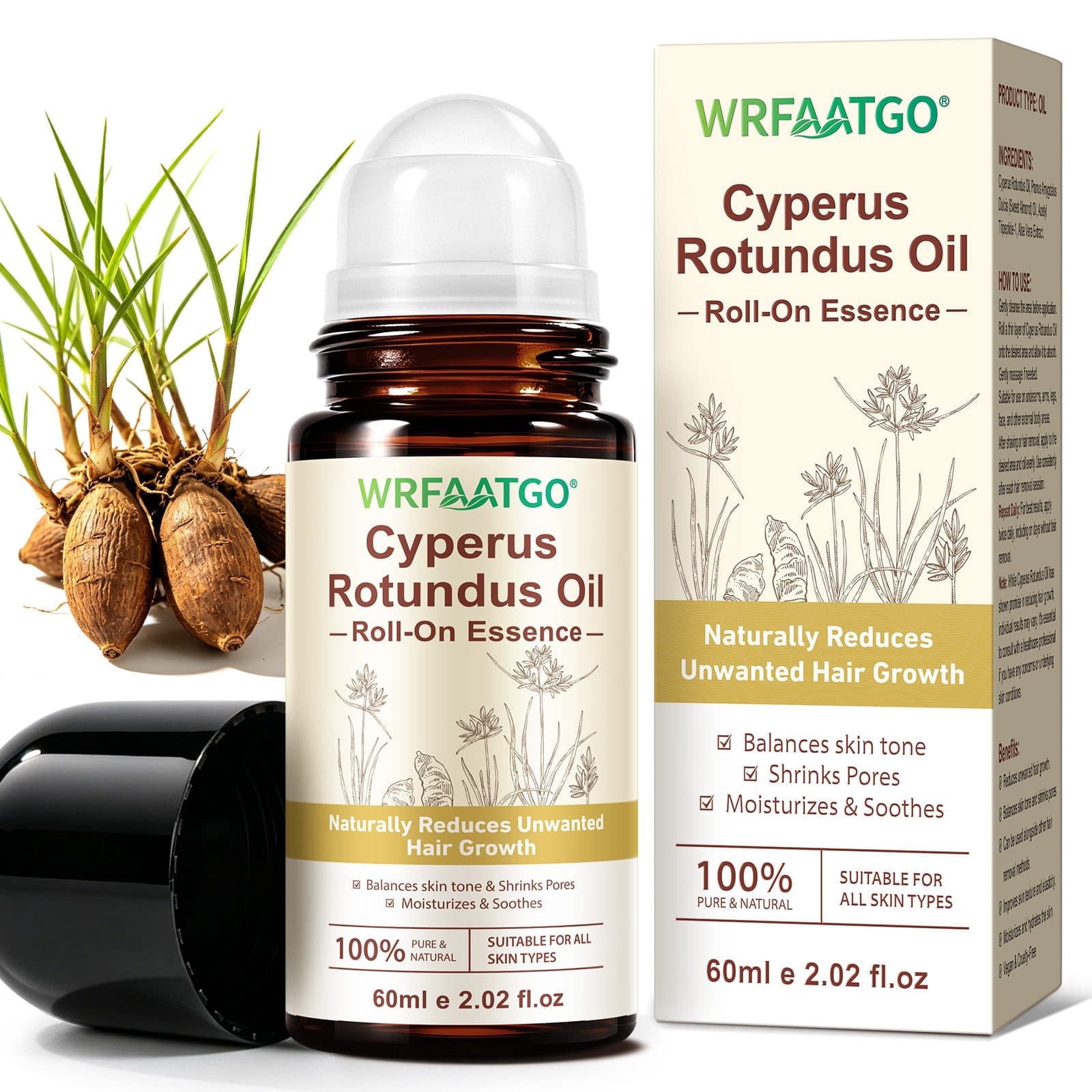 Cyperus Rotundus Oil, Cypress Rotundus Oil for Hair Removal, Reduces Unwanted Hair Growth, All Skin Types - 60ml