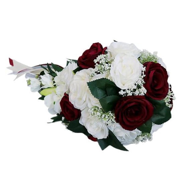 Ramo de novia Flores Ramos de dama de honor de novia Flores artificiales Satén si