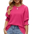 thumbnail image 4 of Hvot&aat Womens Fashion Ruffle 3/4 Sleeve Blouses Comfortable Breathable Round-Neck Tops Casual Basic Business Tees, 4 of 7