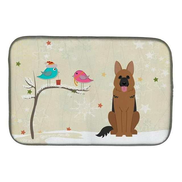 Carolines Treasures BB2539DDM Christmas Presents Between Friends German Shepherd Dish Drying Mat