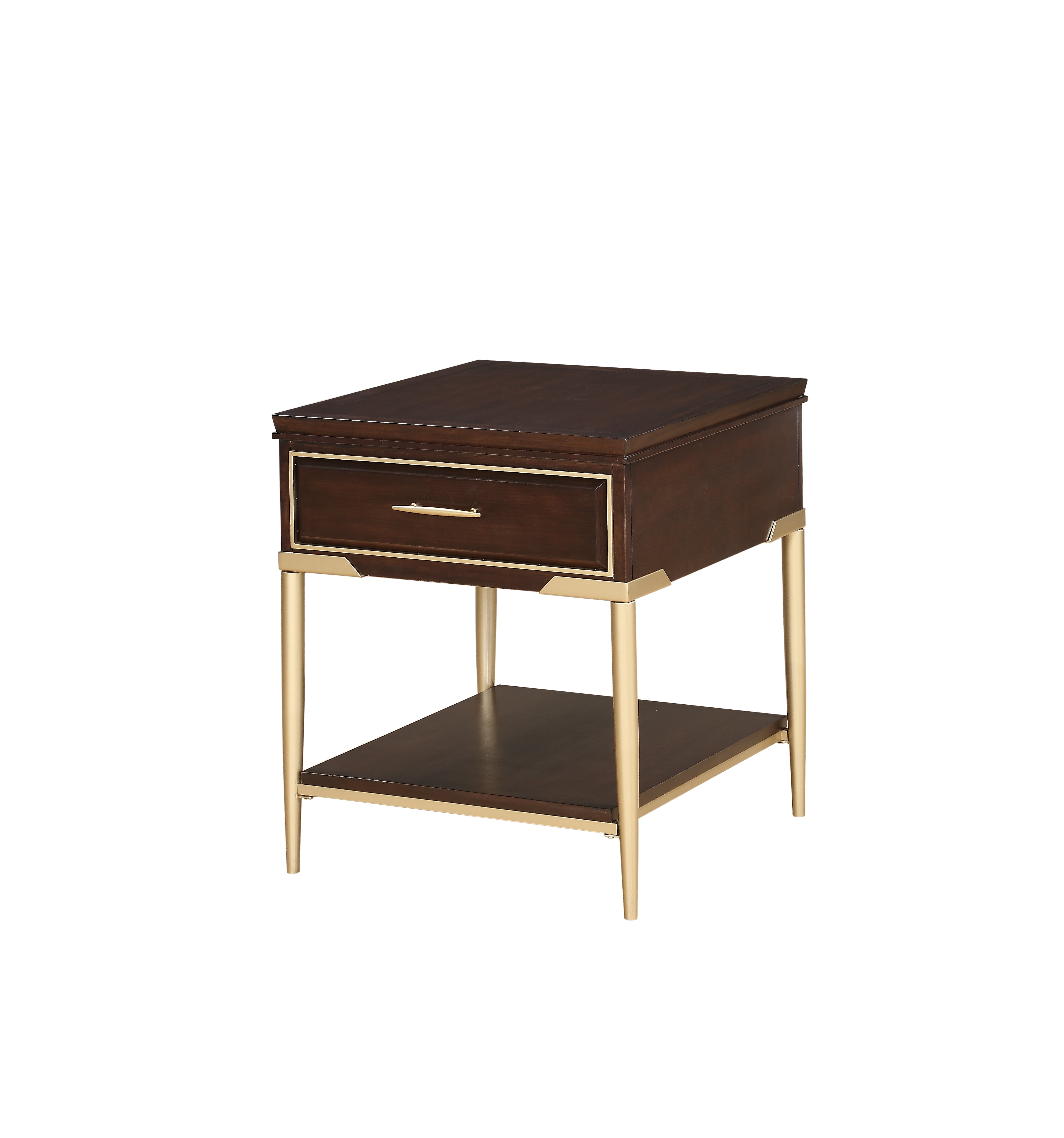 Metal and Wood End Table with Open Bottom Shelf and Drawer ...