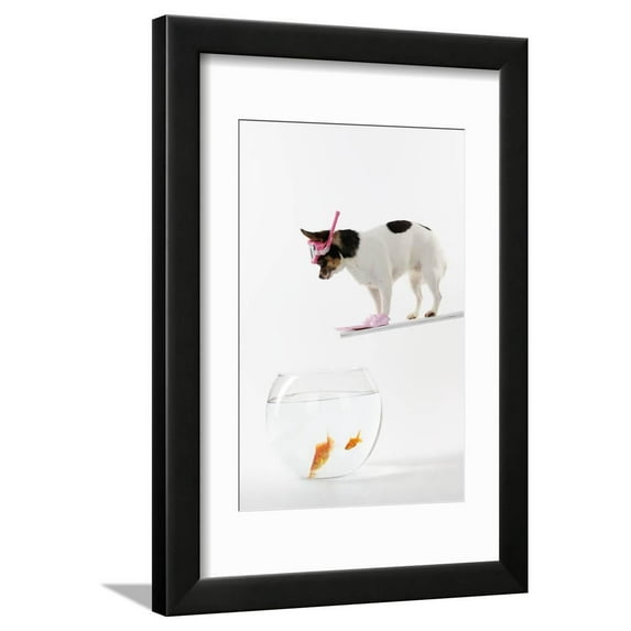 Chihuahua in Scuba Gear over Goldfish Bowl Framed Print Wall Art Sold by Art.Com