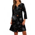 thumbnail image 6 of WTOBBY Women's Halloween Printed Fashionable V-Neck Button 3/4 Sleeve Pocket Dress - Spooky and Chic Dress with V-Neck Design, Ideal for Halloween Parties,Blue L, 6 of 6