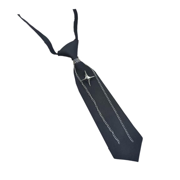 lanema Uniform Black Ties for Senior High School Girl Uniform Pre-tied Preepy Look Adjustable Neck Ties with Metal Chain