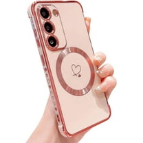 Magnetic Case for Samsung Galaxy S23, Compatible with MagSafe, S23 Wireless Charging Case Cute for Women Shockproof Full Lens Protection TPU Soft Galaxy S23 Heart Cases 6.1” (Pink)