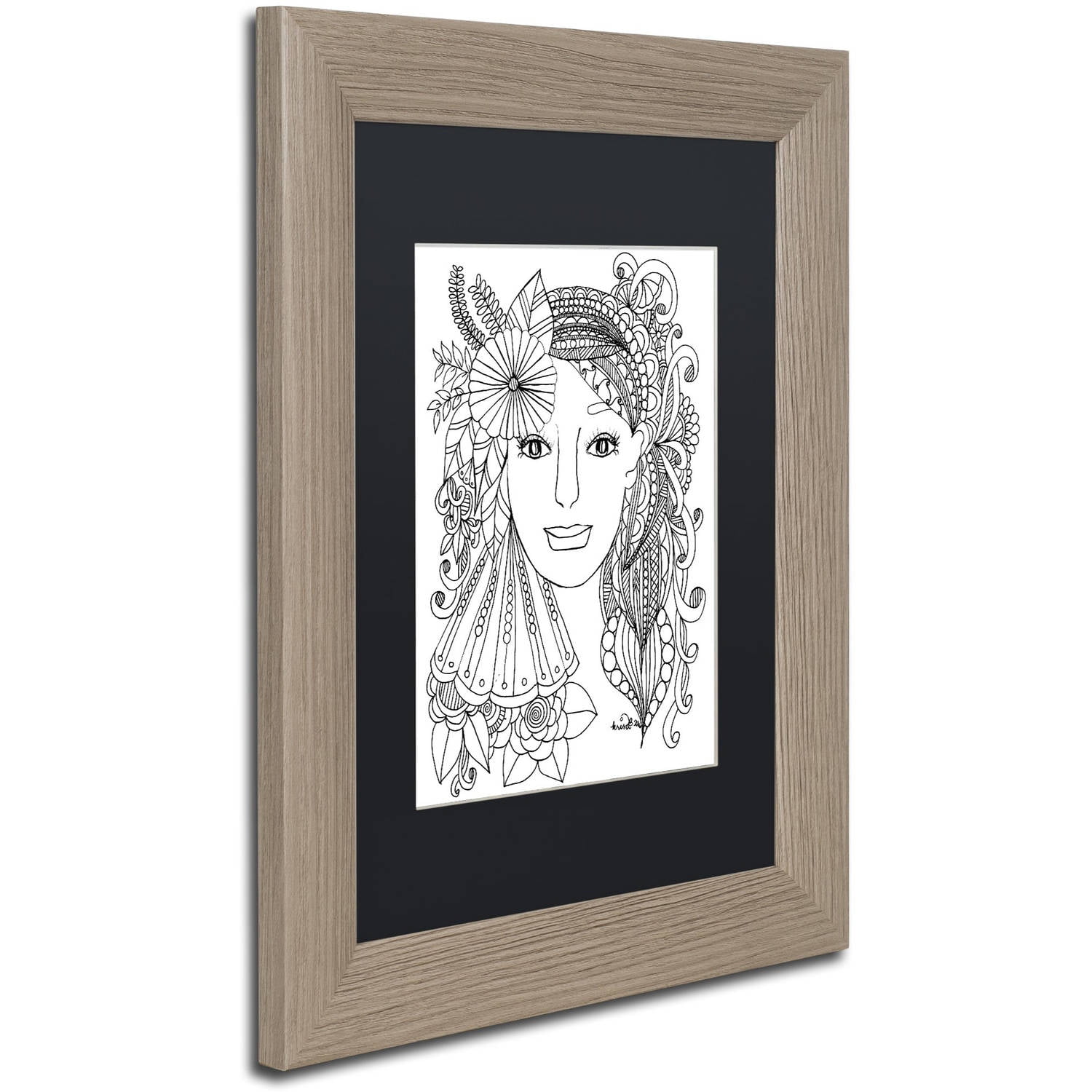 Trademark Fine Art "Flower Girls 28" Canvas Art by KCDoodleArt Black Matte, Birch Frame