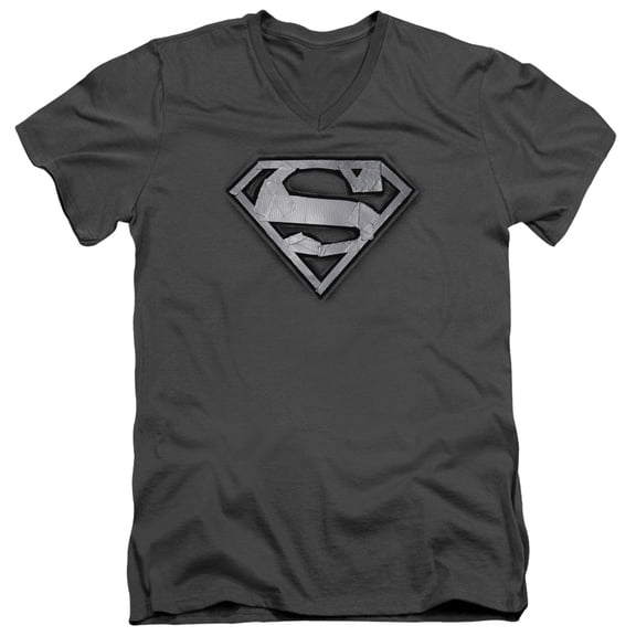 Superman - Duct Tape Shield - Slim Fit V Neck Shirt - Small