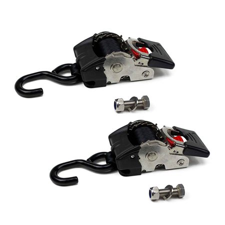 

2 Quick n Easy AutoRetract Marine Strap Transom Tie Downs | 2 Stainless Steel Retractable 2 x 43 Bolt-on NO-Ratchet Cargo Straps w/S Hook for Boats Docks Trailers