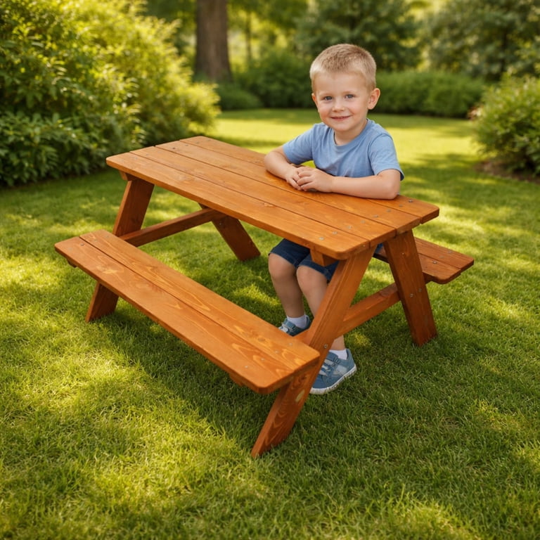 Homeware Kids Wooden Picnic Table with Benches, Brown photo 3