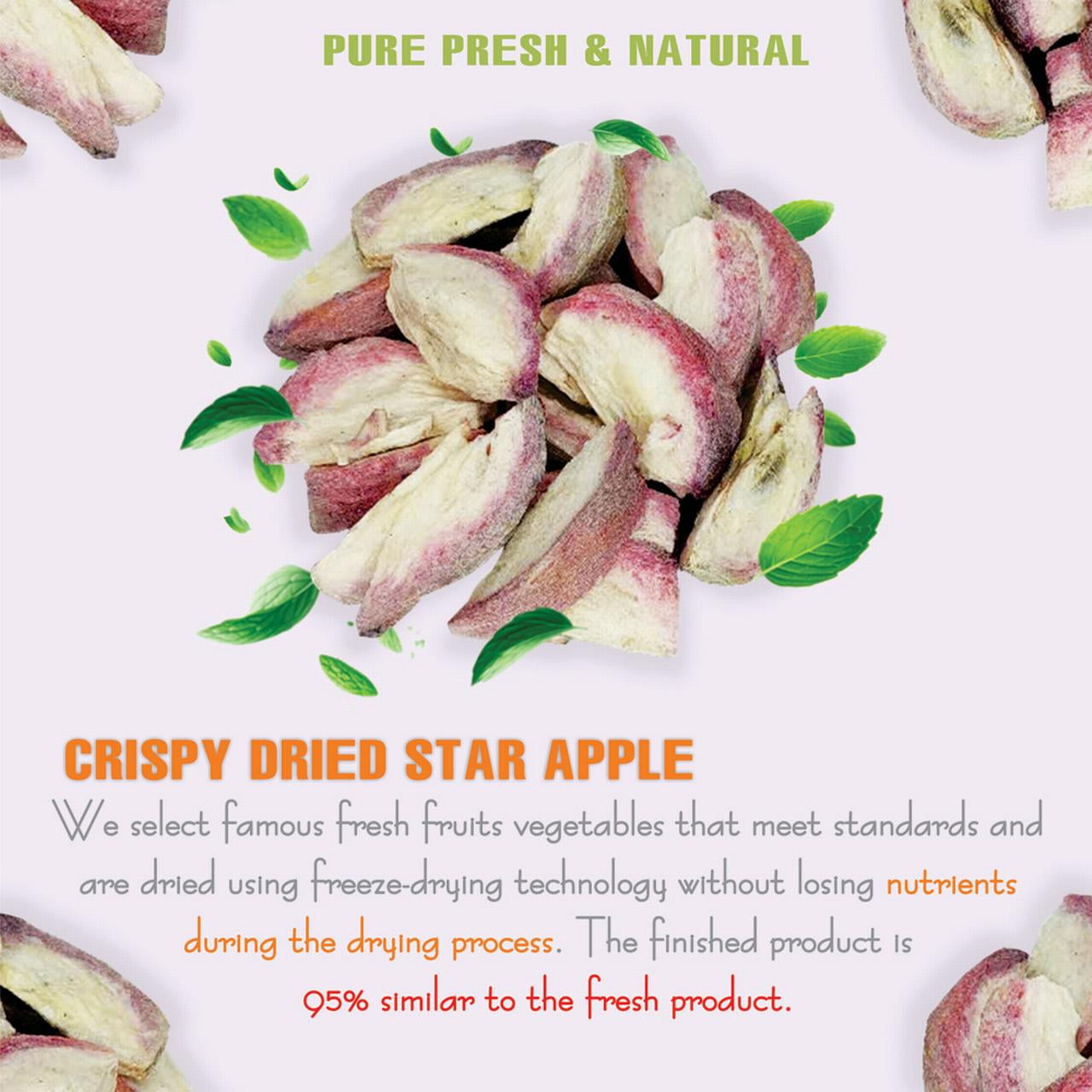 CRISPY DRIED STAR APPLE 2.47 oz (70g) VIETFARMFOOD: Freeze-dried, no sugar added, naturally sweet. Nutritious, pure, and crunchy. Great for snacking, toppings, desserts or healthy gifting