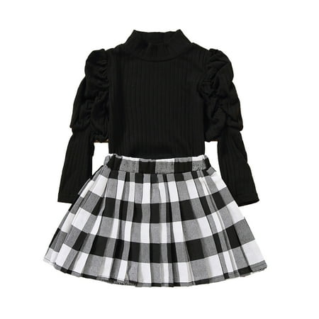 

Dadaria Boho Baby Girl Clothes 6Months-4Years Newborn Toddler Suit Mid Ahigh Collar Slim Long Asleeved Bottoming Shirt And Pleated Solid Color Skirt Two Apiece Black 3-4 Years Toddler