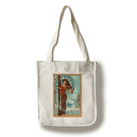 Nouveau Bag (Snowshoe, West Virginia - Art Nouveau Skier - Lantern Press Poster (100% Cotton Tote Bag -)
