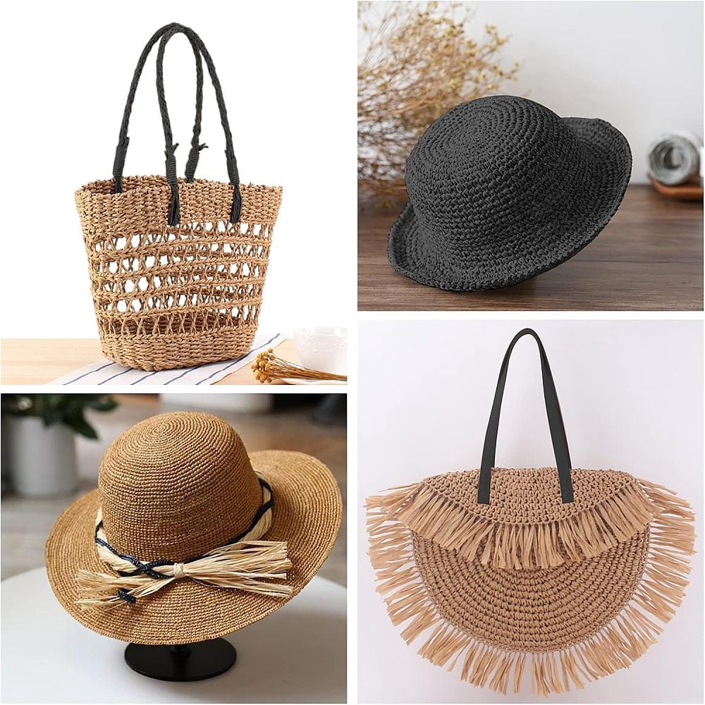 1 Roll 650m Natural Paper Raffia Ribbon Handmade Paper Rattan Ribbon Black Woven Paper Ribbon for Art Craft Flower Bouquets 0.78" Wide