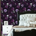thumbnail image 2 of Peel and Stick Wallpaper Skull Purple Rose Floral Dark Botanical Aesthetic Wall Mural 23.6in x 9.8ft Self Adhesive Removable Wall Paper Renter Friendly Wallpaper for Nursery Bedroom Cabinets, 2 of 8