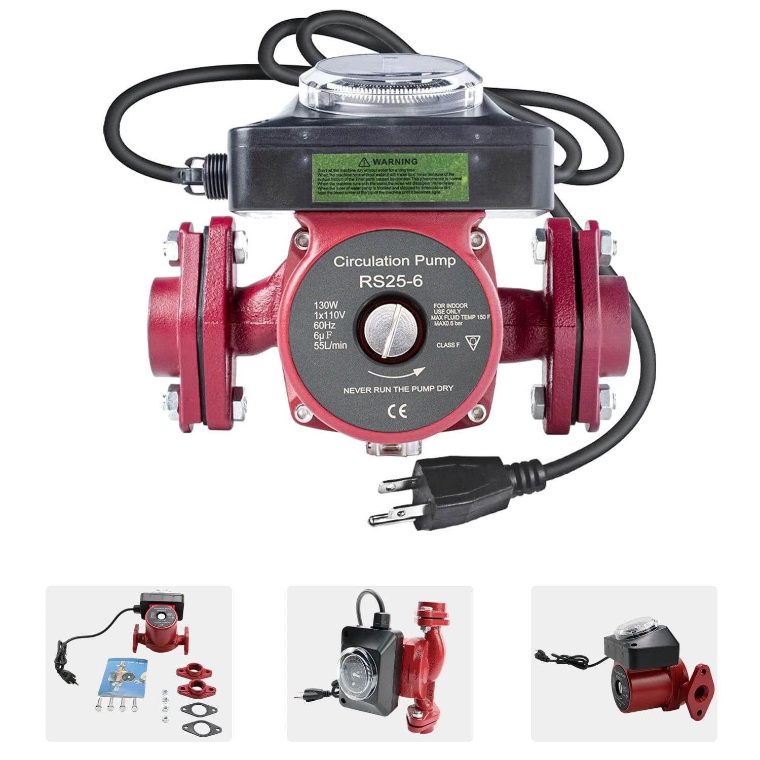 iMeshbean 110V Circulation Pump w/ Timer 130W 12.86 GPM Hot Water Recirculating Pump for Boiler