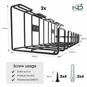 KD Essentials - Metal Cable Basket, Twin Pack - Cable Bracket and Tray (Under Desk or Wall mounting, with Screw Thread, Tidies up Cables/Chargers/Power adapters/Extension Lead sockets, Black
