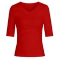 thumbnail image 3 of COMVALUE Womens Cotton 3/4 Length Sleeve Shirts V Neck Fitted Tops Basic Going Out Tees Spring Trendy Clothes 2026 Red Size XXL, 3 of 3