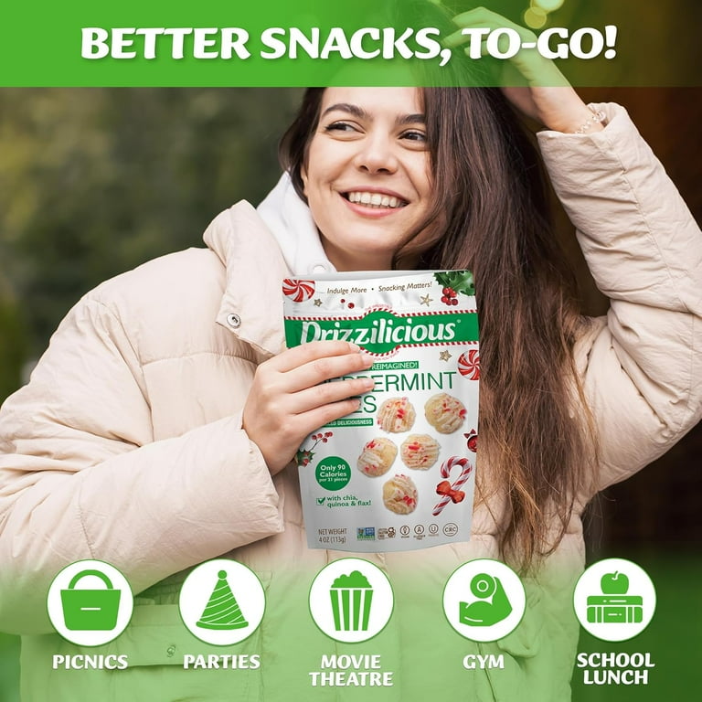 Drizzilicious Mini Rice Cakes, Peppermint Flavored Rice Cake Gluten Free Snacks, Rice Crisps 2-Pack