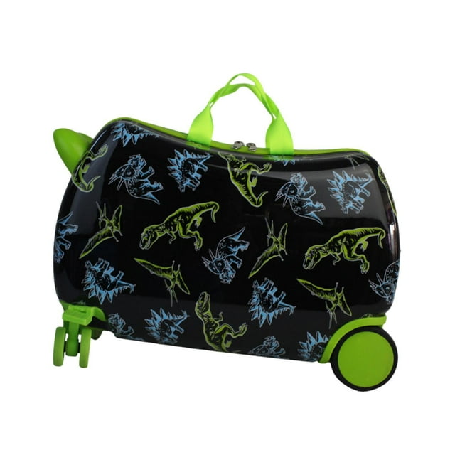 MERIGLARE Valise de Voyage à Chevaucher avec Roues Robuste pour Enfants Bagage Rigide à Roulettes Dinosaure Noir