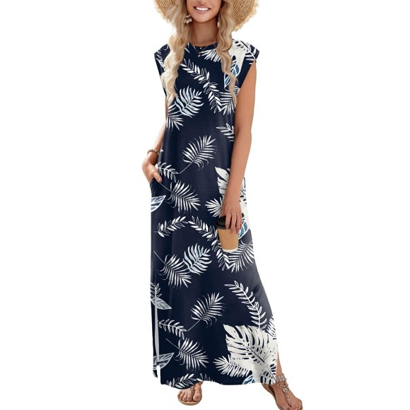 Vestido largo Zeagoo Summer para mujer Cruise con bolsillos negros con estampado floral