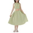 thumbnail image 3 of Favoffer Summer Girls Solid Color Off-Shoulder Dress Ruffle Belted Fit & Flare Sundress Casual Party Travel Photoshoot 6-13Y, 3 of 4
